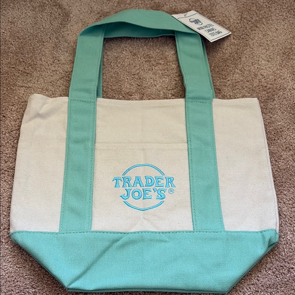 Trader Joe’s Cream and Green Canvas Tote Bag with Logo